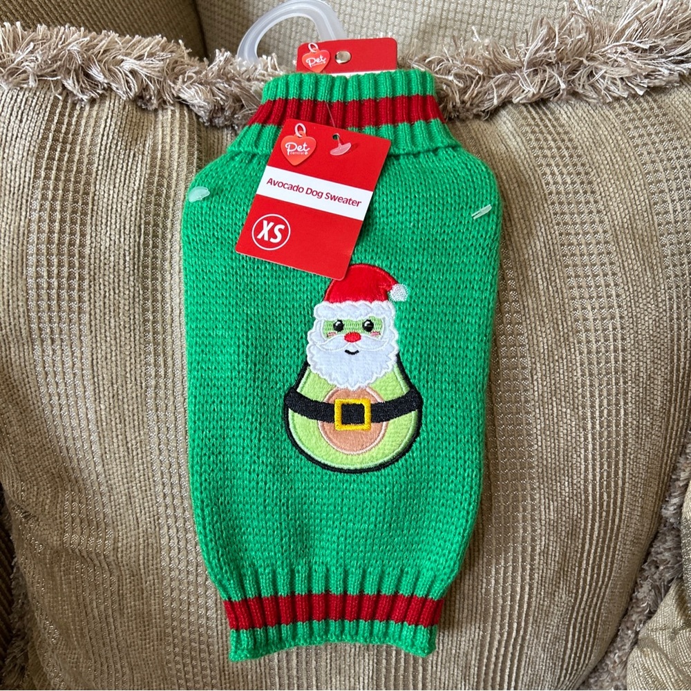 NWT PET CENTRAL Avocado Red & Green Holiday Christmas Dog Sweater Size XS